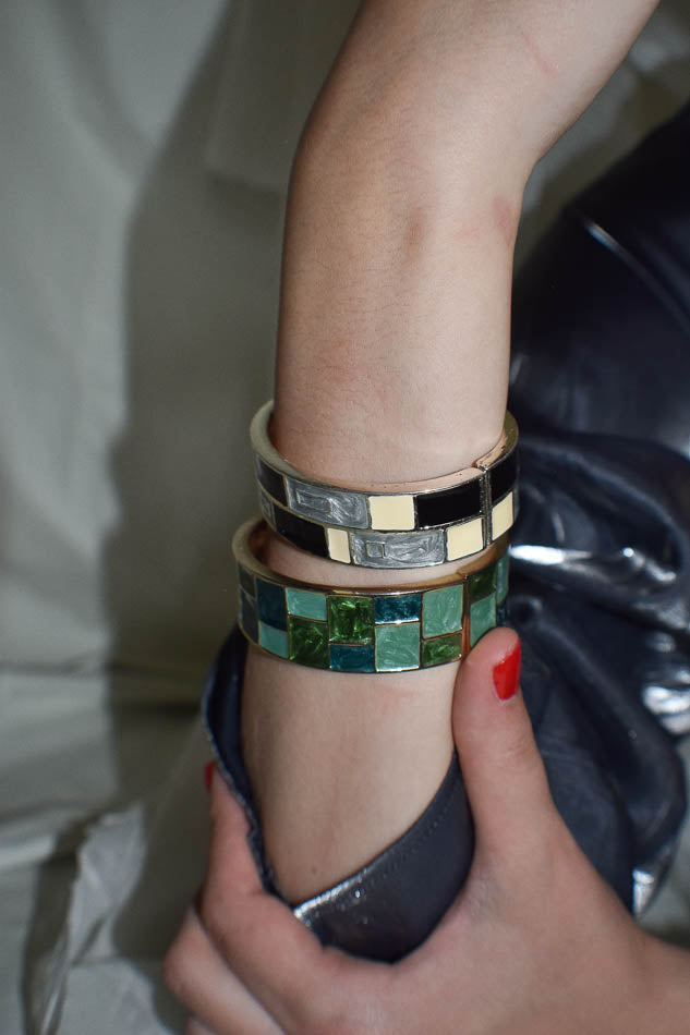 Green Hinged Checkerboard Bangle