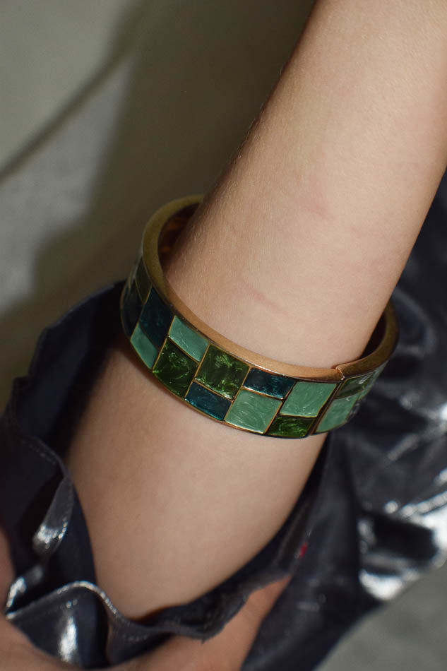 Green Hinged Checkerboard Bangle