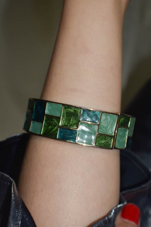 Green Hinged Checkerboard Bangle