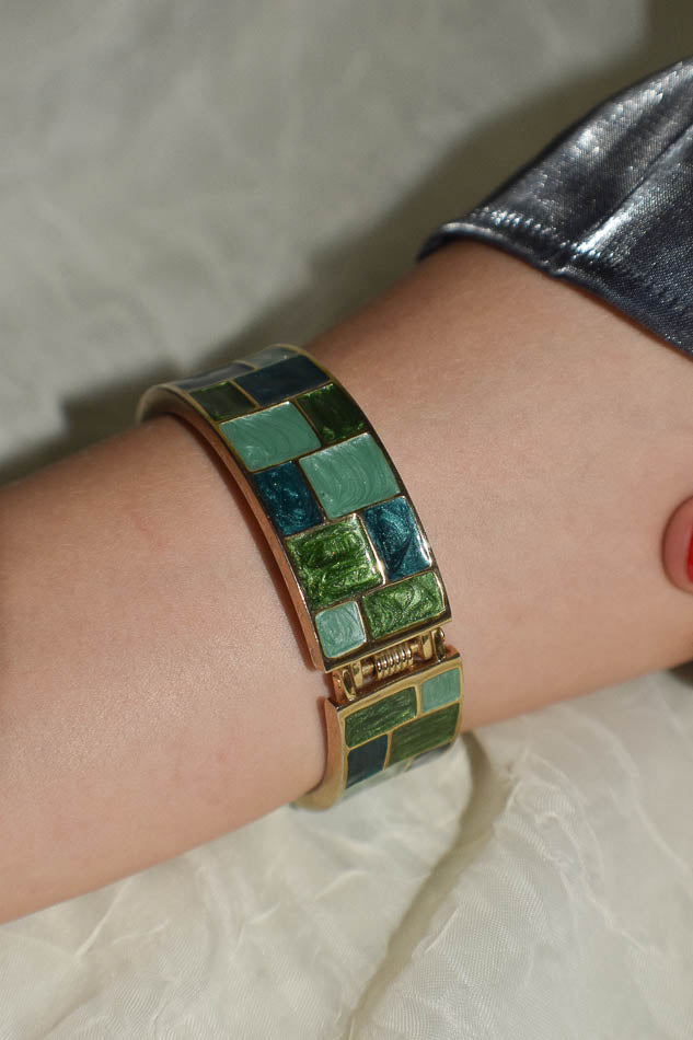 Green Hinged Checkerboard Bangle
