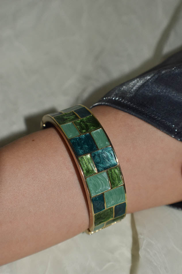 Green Hinged Checkerboard Bangle