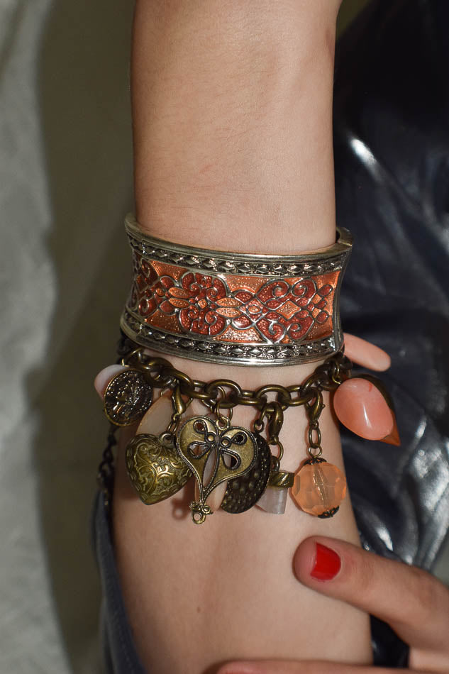 Two-Toned Hinged Bangle in Orange and Copper