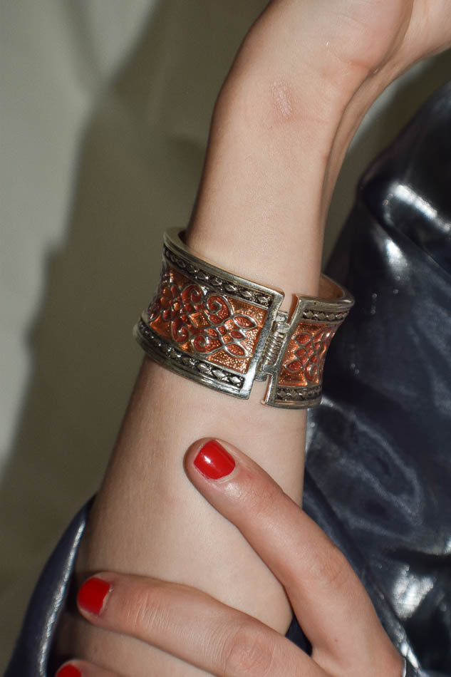 Two-Toned Hinged Bangle in Orange and Copper