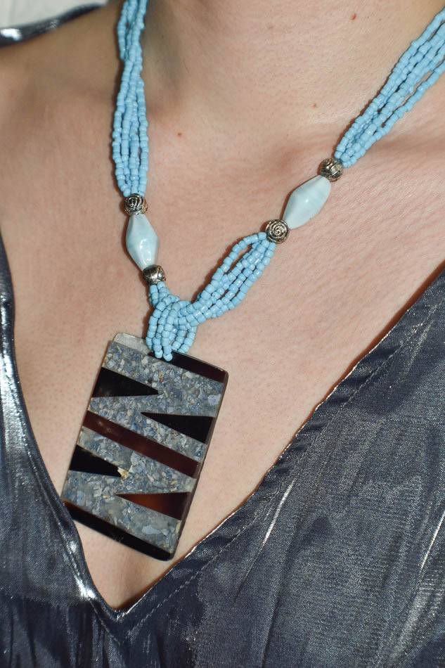 Beaded Rectangular Pendant Necklace