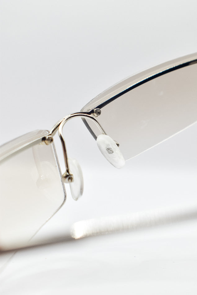 Close-up of eyeglasses on a white background