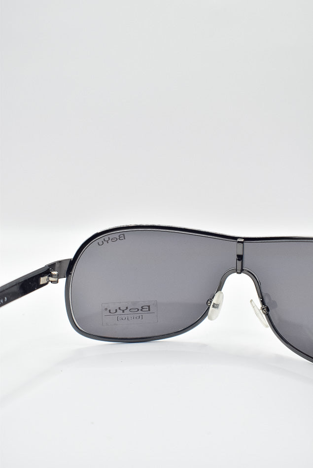 Sunglasses with a brand logo on a white background
