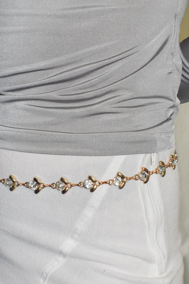 Floral Metal Belt with Gemstones