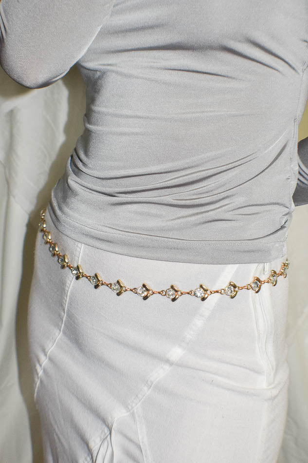 Floral Metal Belt with Gemstones