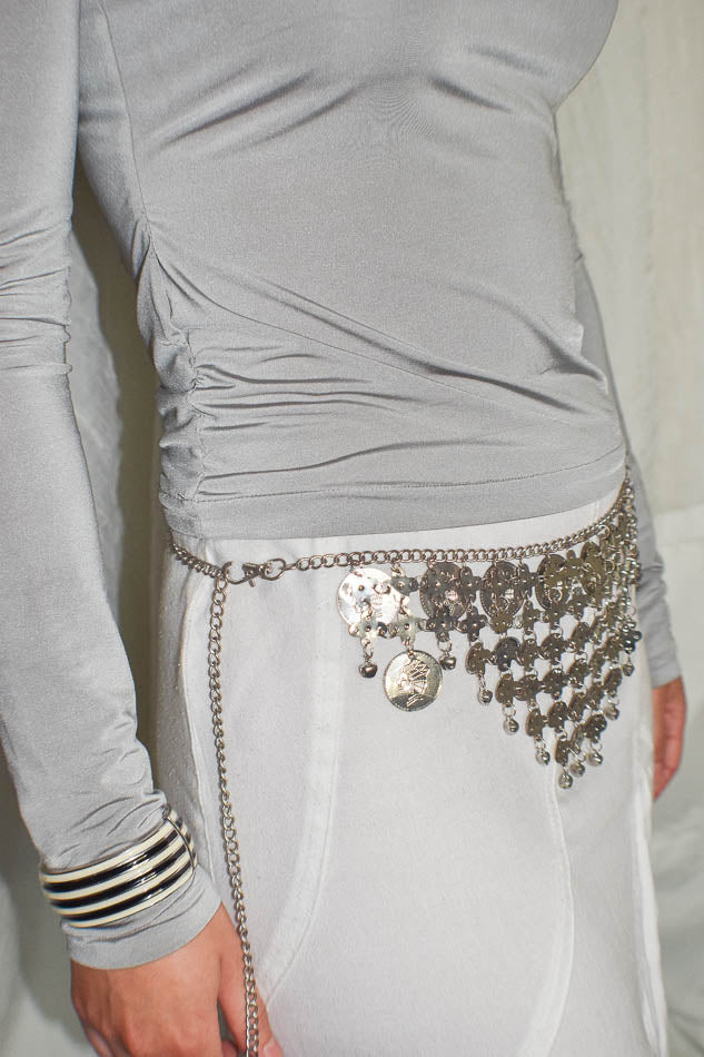 Coin Belt in Metallic Silver