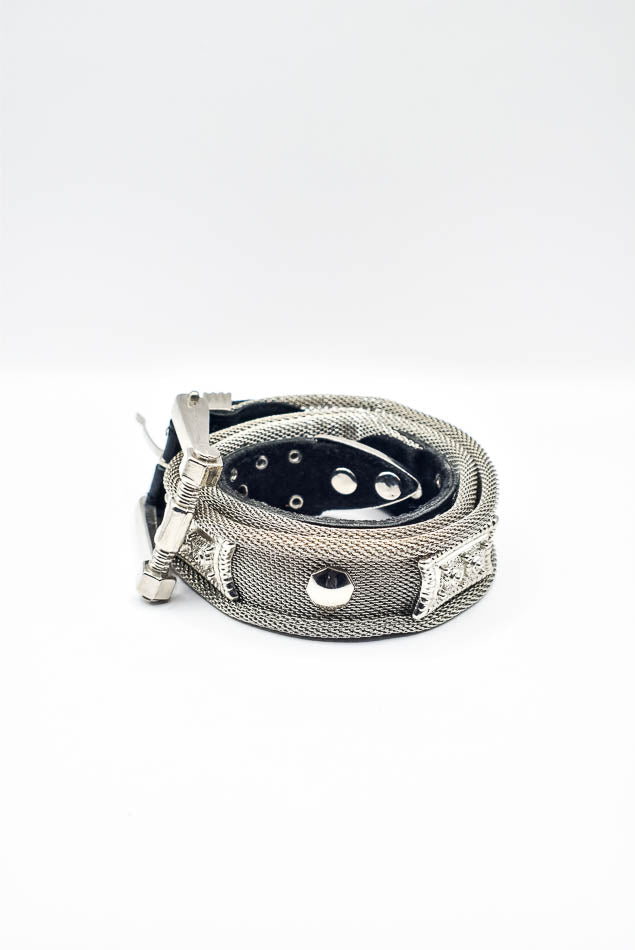 Studded Mesh Belt in Silver