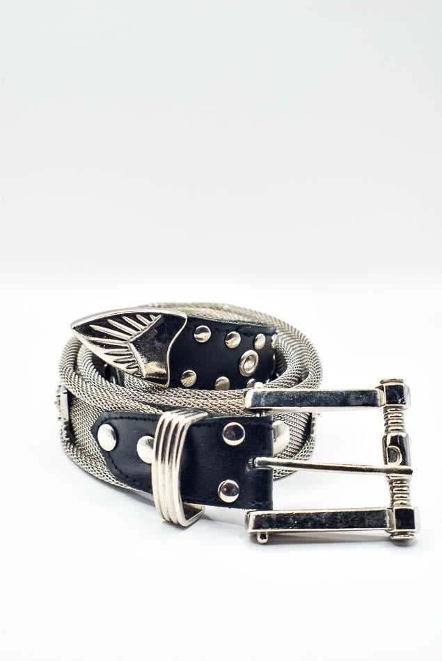 Studded Mesh Belt in Silver