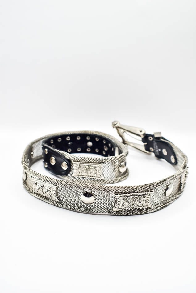 Studded Mesh Belt in Silver